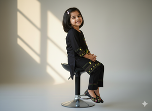 Girls Khaddar Hand Embrioded Co-ord  Set - Black