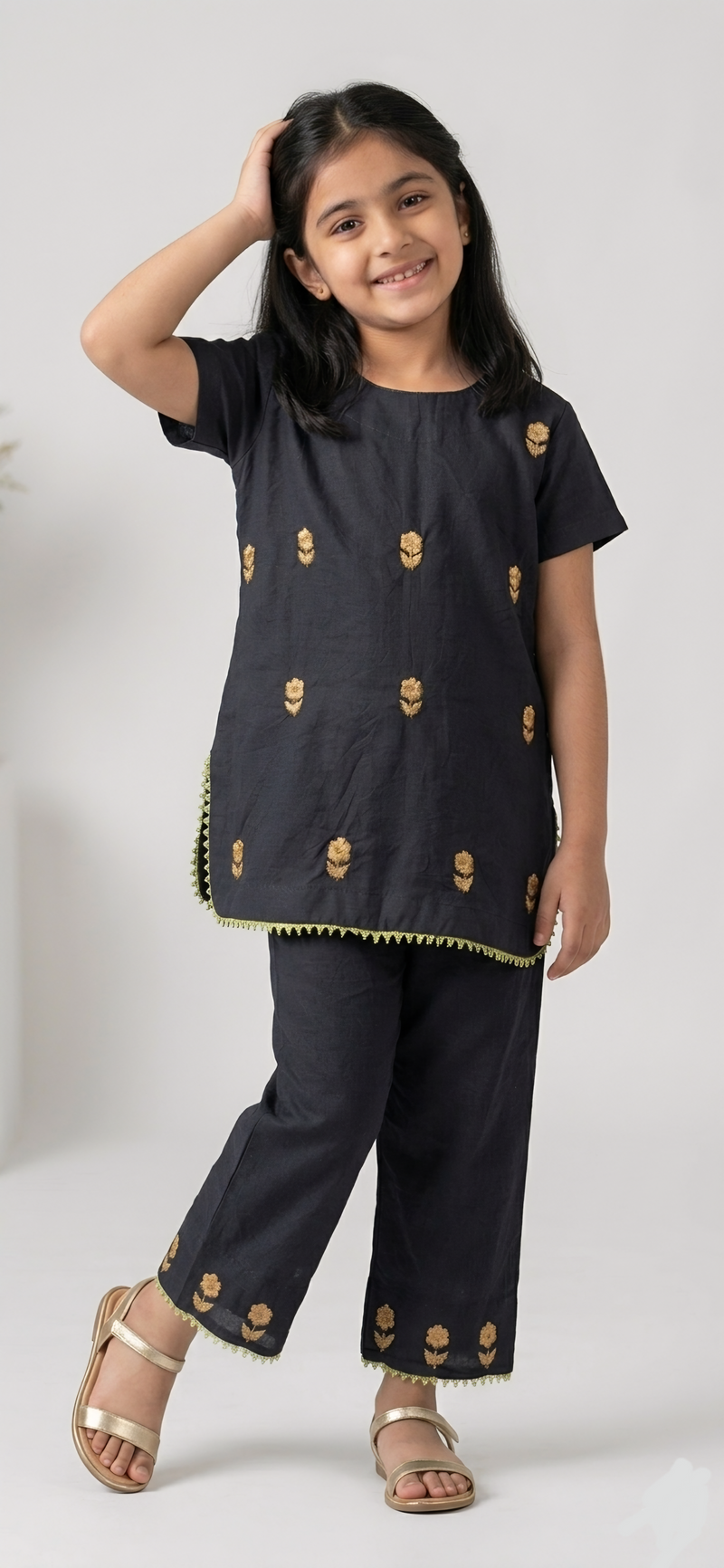 Girls Floral Embroided Suit 2pc