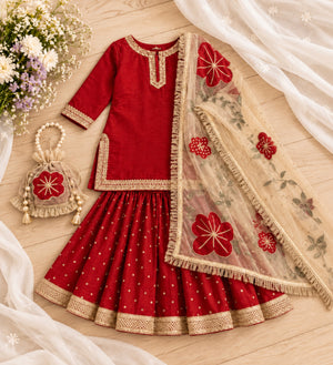 Girls Sequence work Gharara Suit - Red