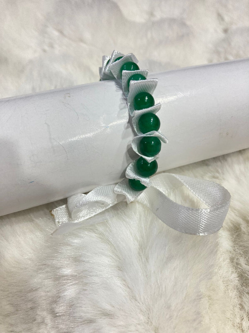 Girls Beaded Azadi Ribbon Bracelet - White