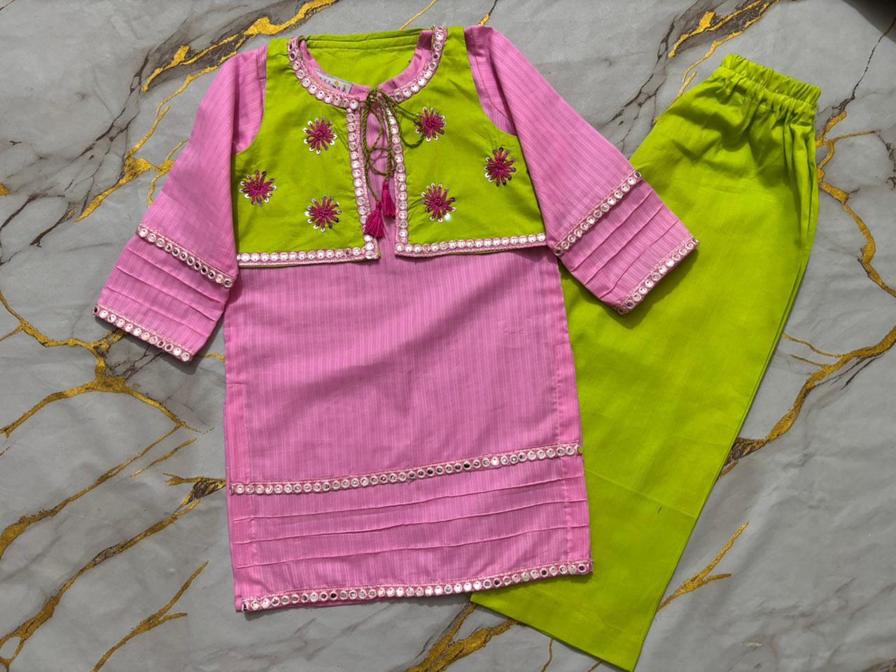 Girls Embroided Pink Charm Set