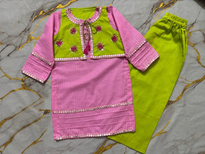 Girls Embroided Pink Charm Set