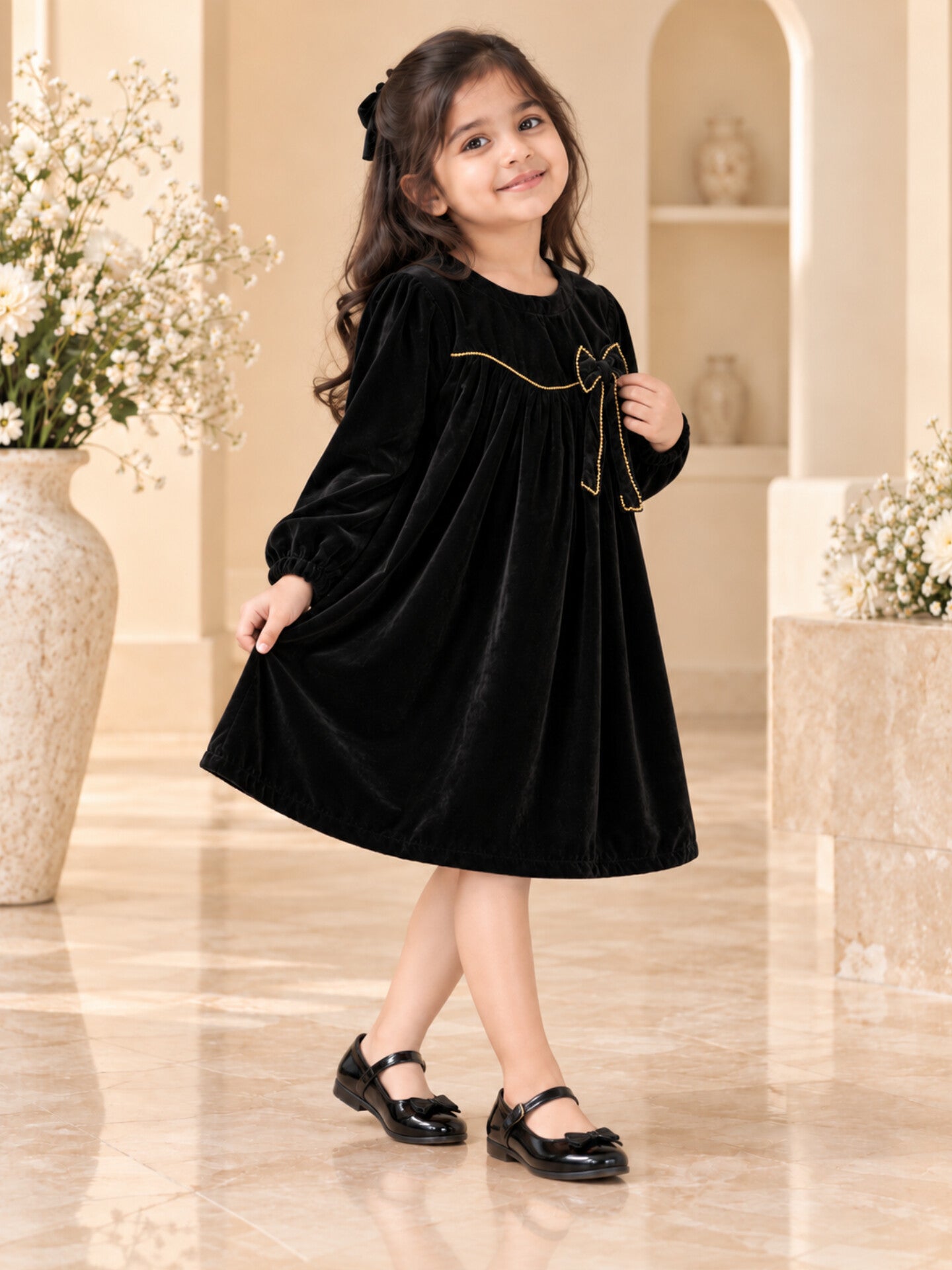 Girls Velvet Black Frock