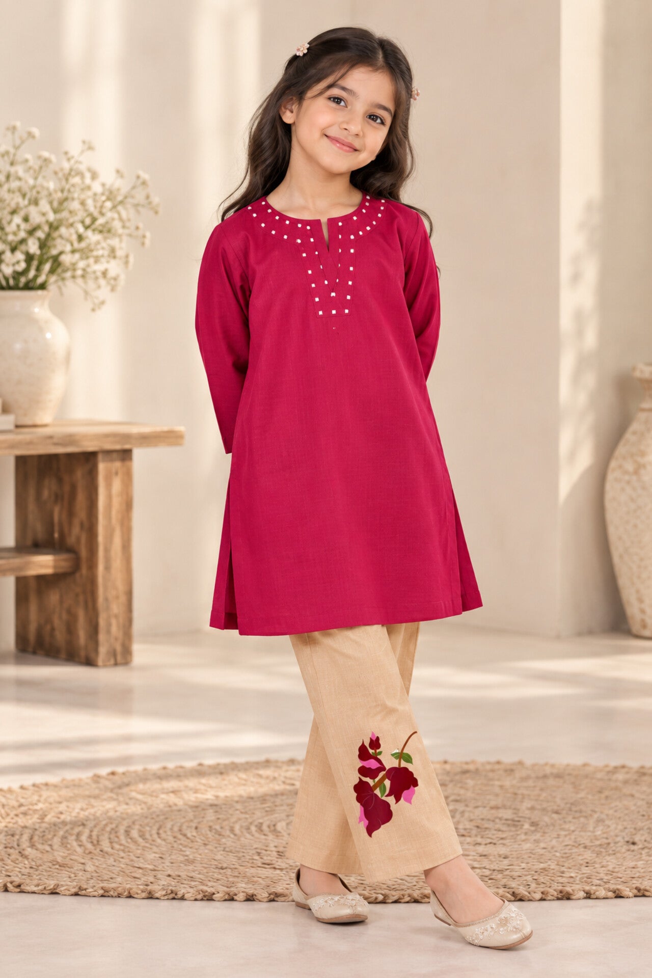 Girls Raspberry Pink Khaddar 2pc Set