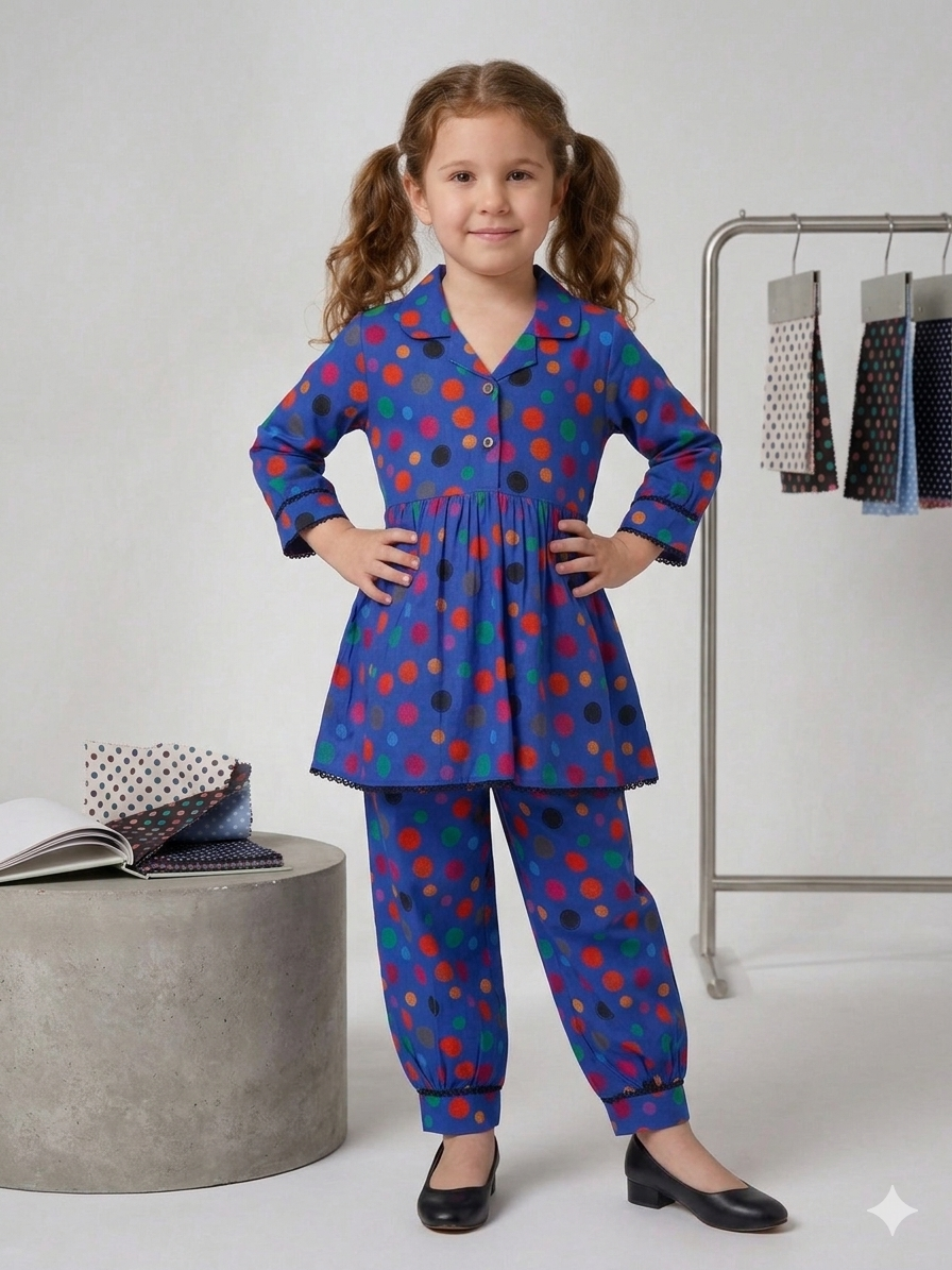 Girls Digital Print Lawn Suit 2pc - Polkadot