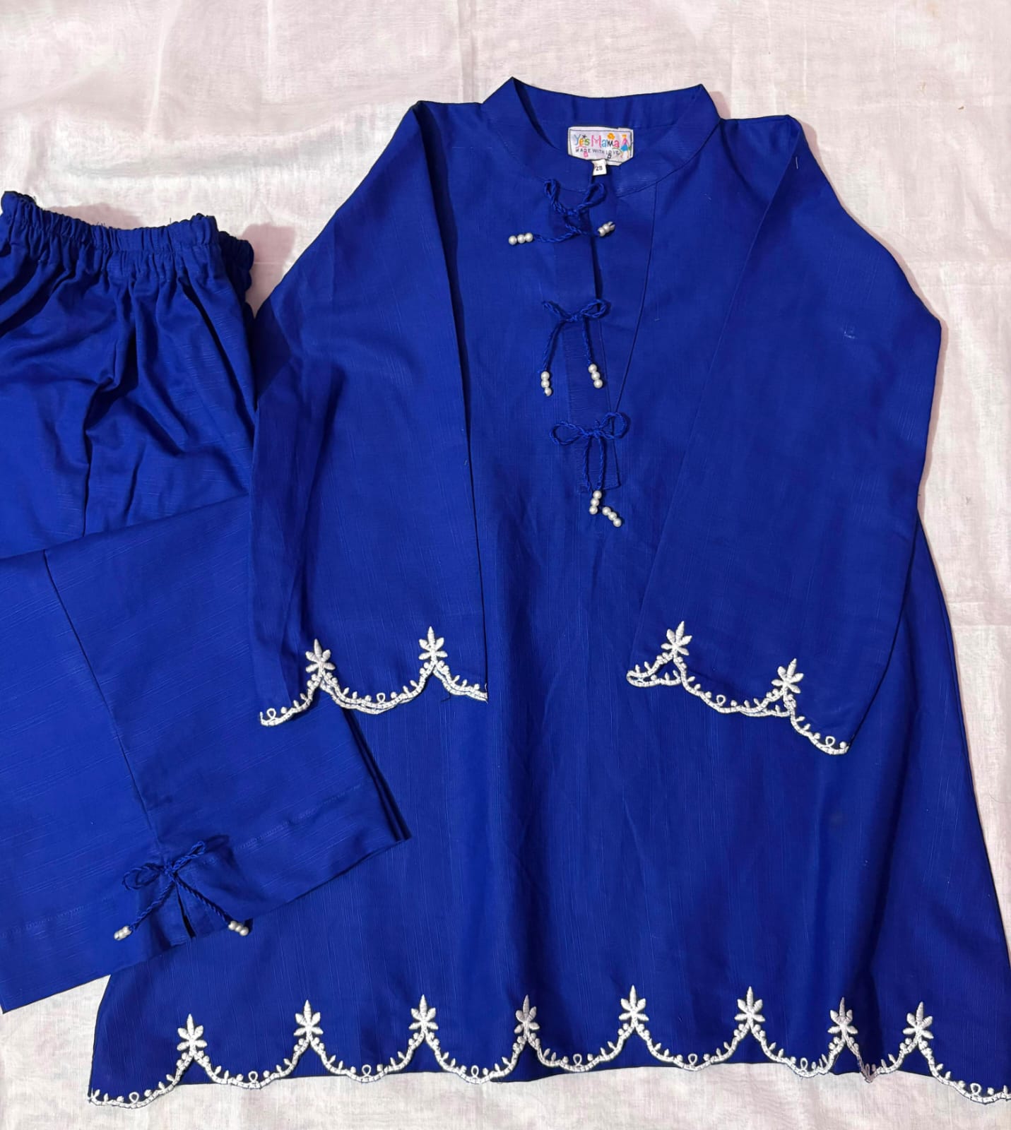 Girls Royal Blue Embroided Khaddar Co-ord Set