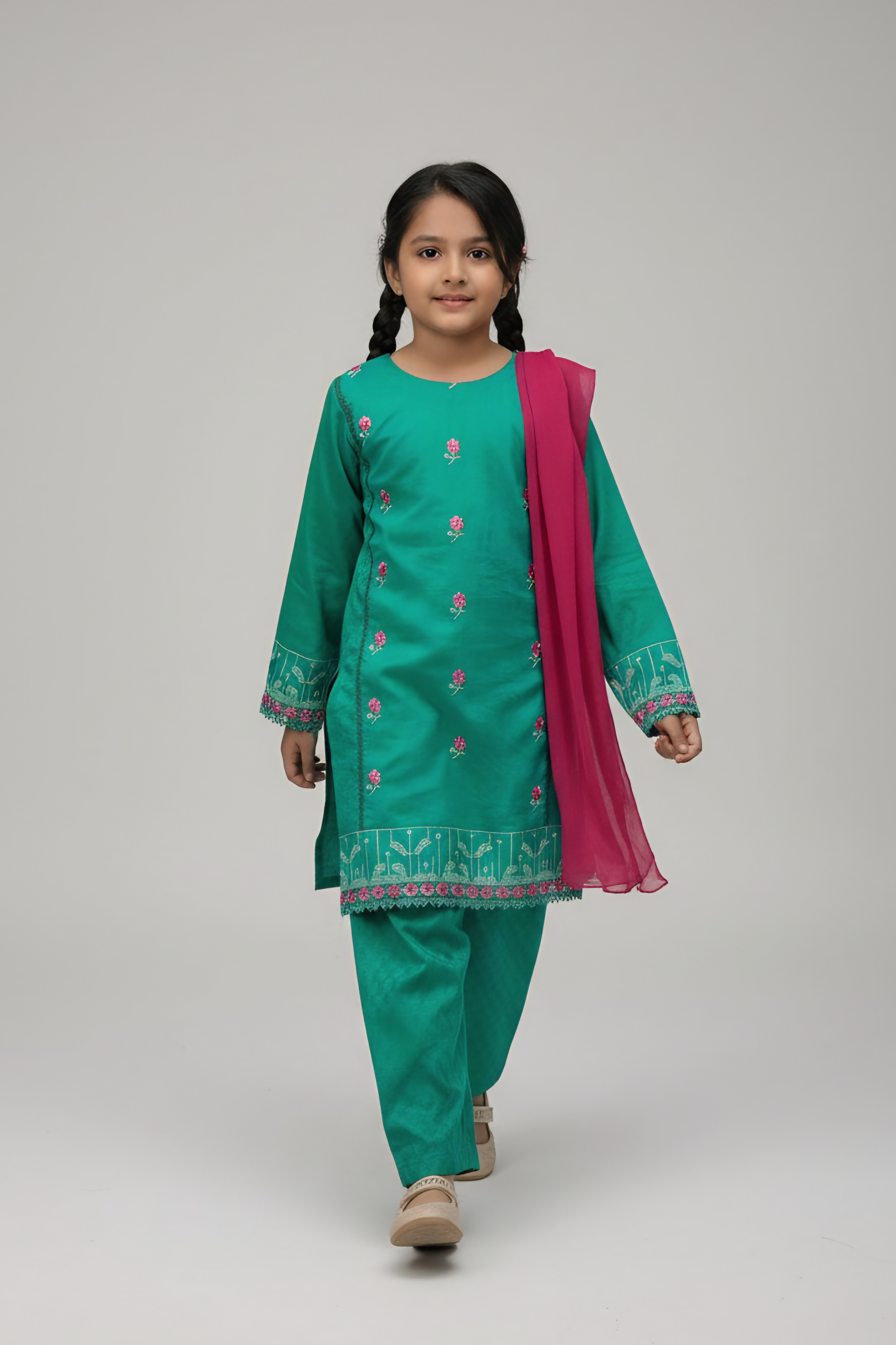 Girls Emerald Flora Embroidered Set - 3pc