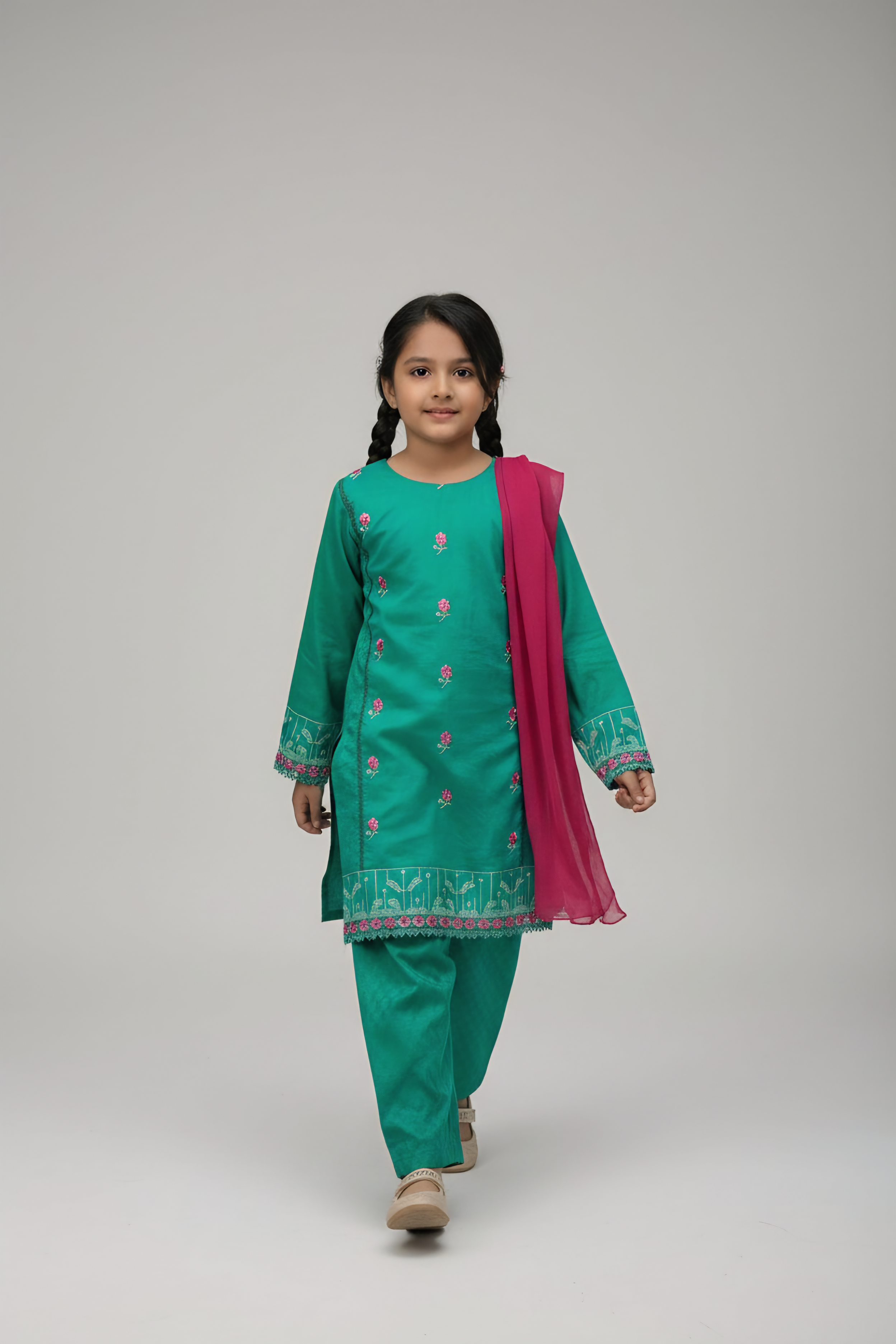 Girls Emerald Flora Embroidered Set - 3pc