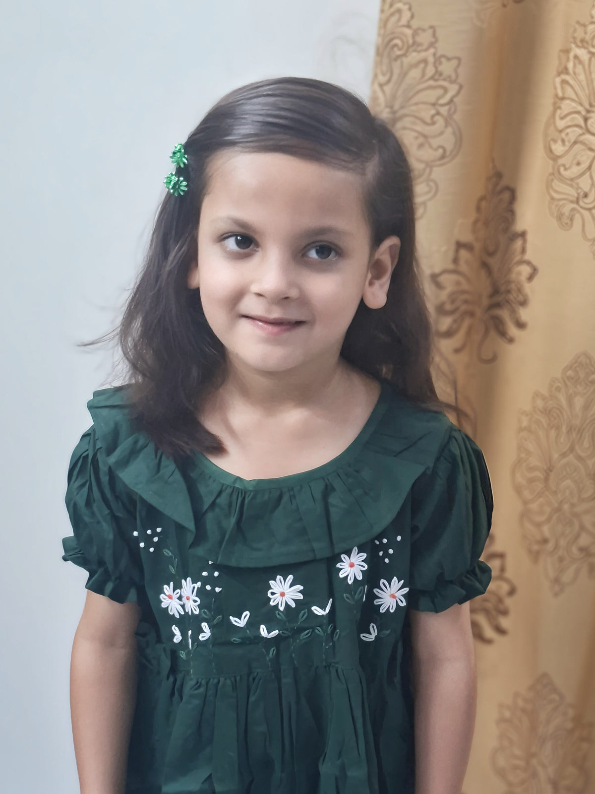 Girls Green Embroidered Frock