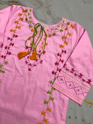 Girls Pink Multi Hand Embroided Set 2pc