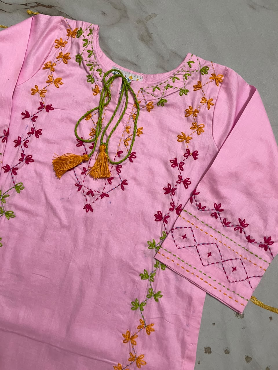 Girls Pink Multi Hand Embroided Set 2pc