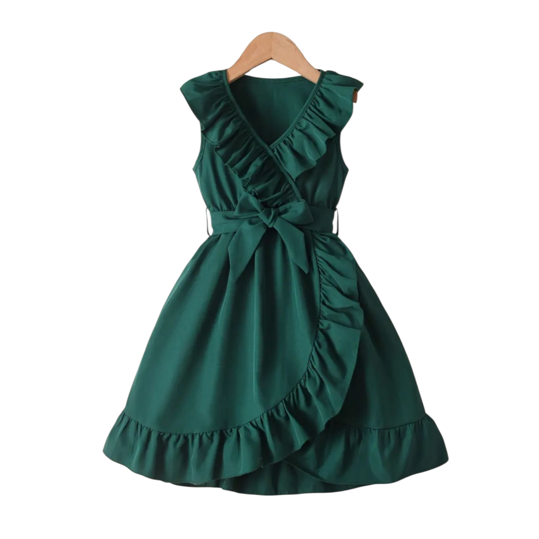 Girls Long Frill Frock - Green