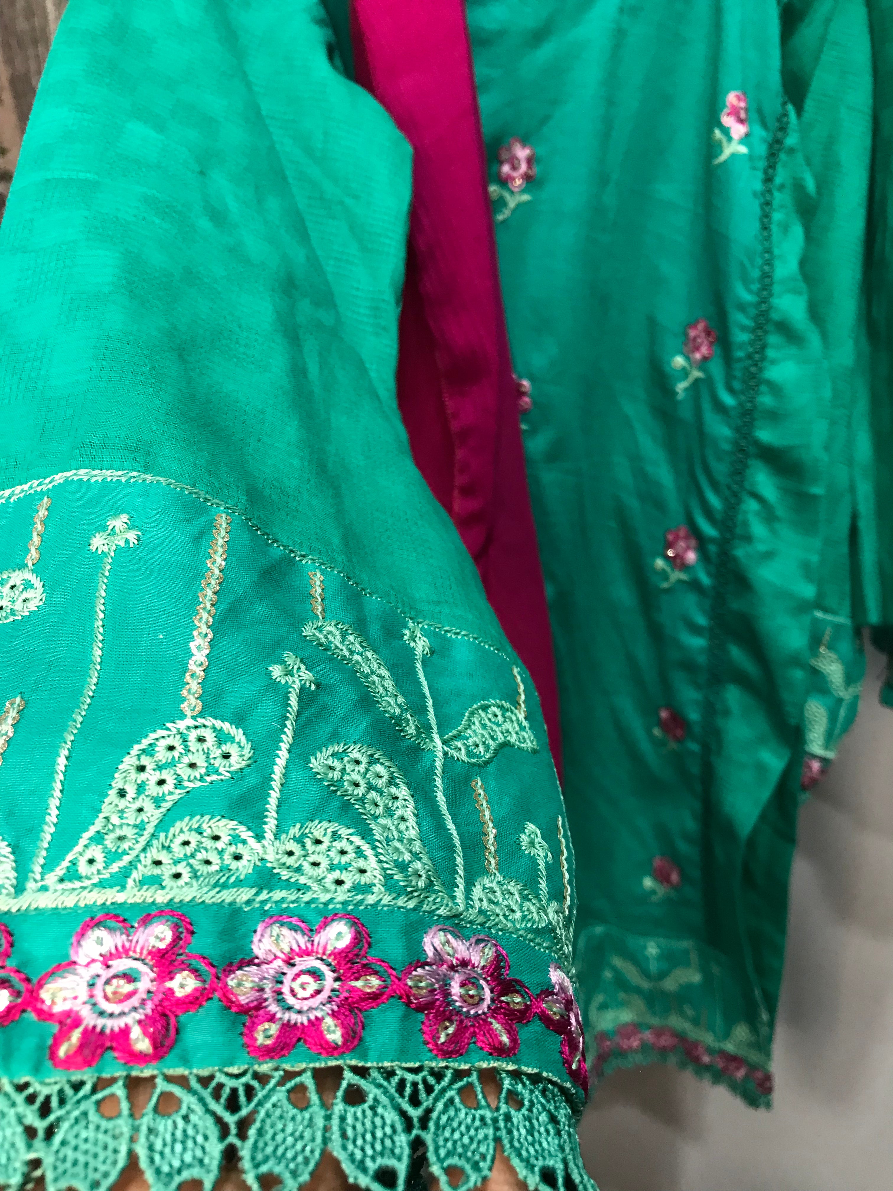 Girls Emerald Flora Embroidered Set - 3pc