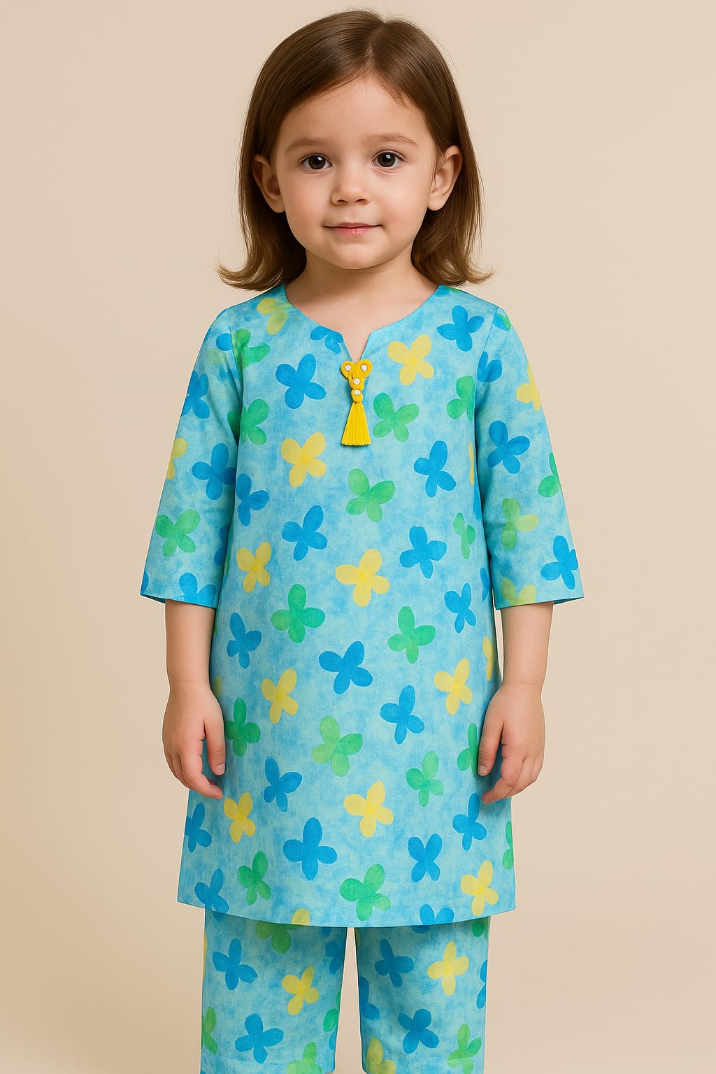 Girls Butterfly Print Embelished Co-ord Set 2pc
