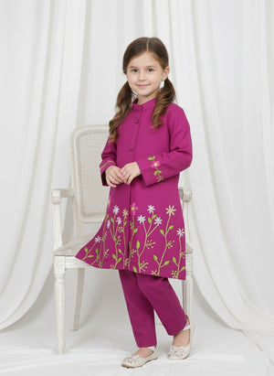 Girls Khaddar Hand Embroided 2pc - Margenta