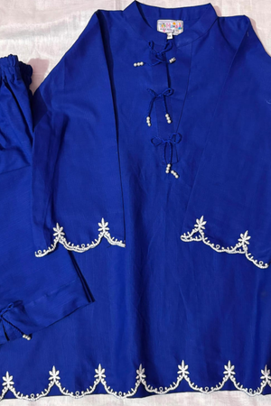 Girls Royal Blue Embroided Khaddar Co-ord Set