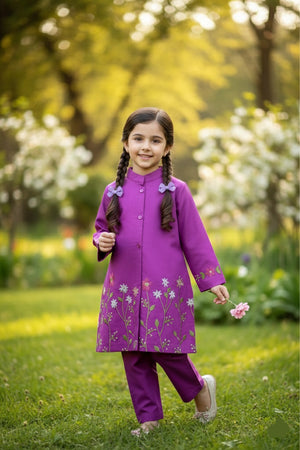 Girls Khaddar Hand Embroided 2pc - Orchid