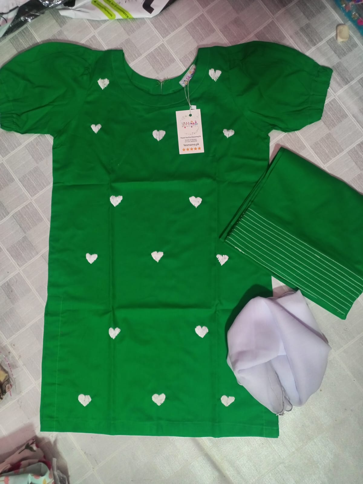 Girls Green Embroidered Suit 3pc -14th August
