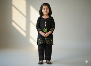 Girls Khaddar Hand Embrioded Co-ord  Set - Black