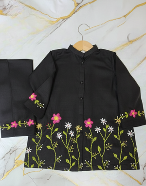 Girls Khaddar Hand Embroided 2pc - Black
