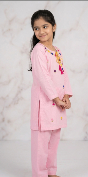 Girls Baby Pink Hand Embroided Set 2pc