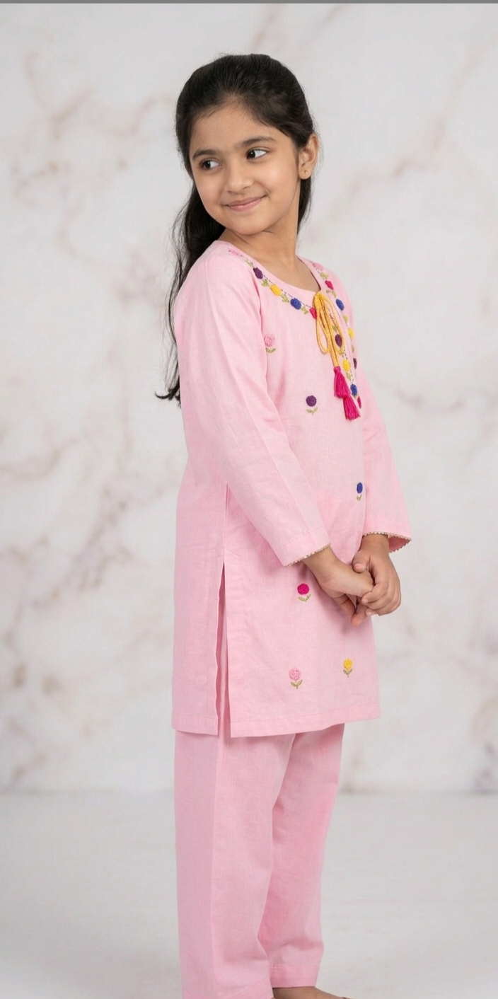 Girls Baby Pink Hand Embroided Set 2pc
