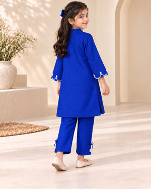 Girls Royal Blue Embroided Khaddar Co-ord Set