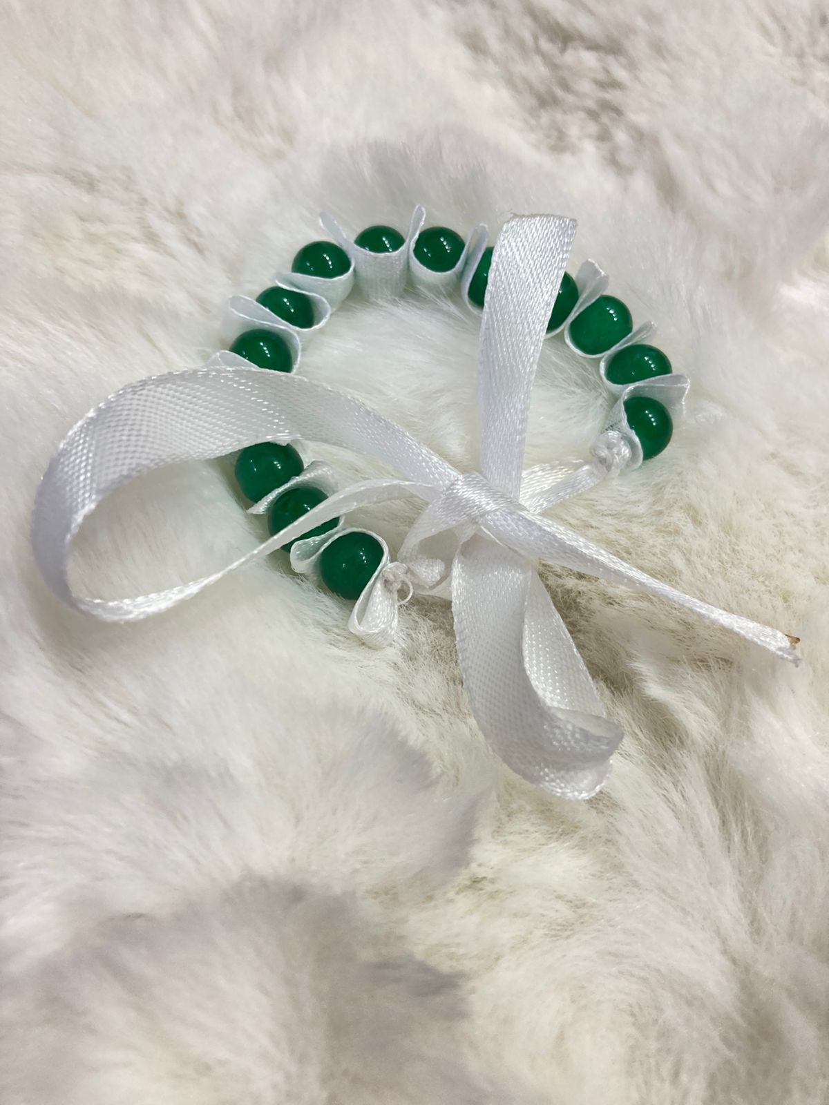 Girls Beaded Azadi Ribbon Bracelet - White