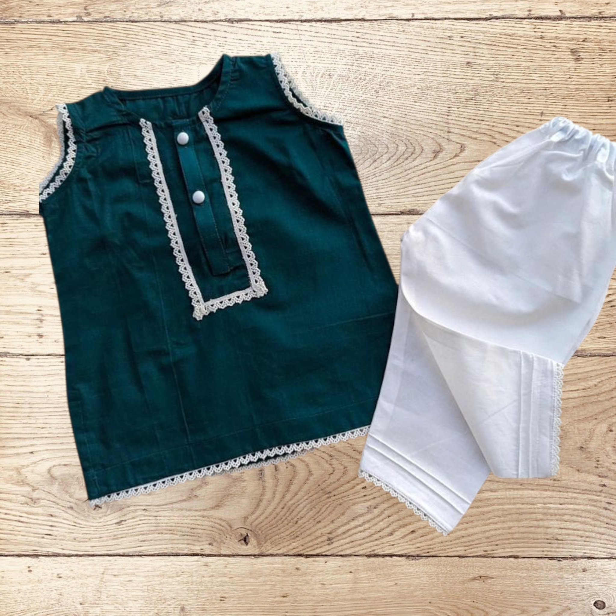 Girls Azadi Green and White Set