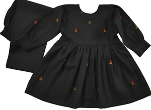 Girls Khaddar Embroided Frock Suit With Dupatta - Black