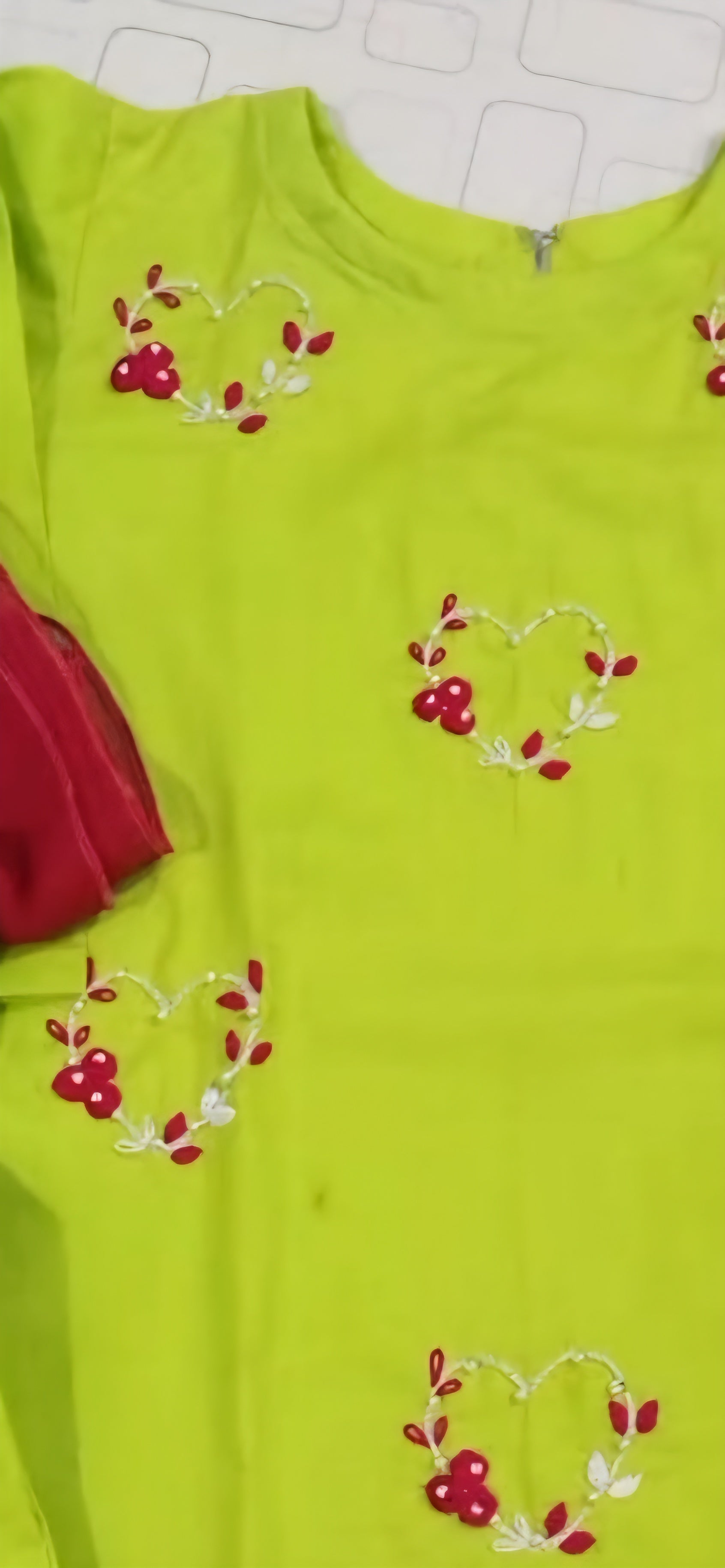 Girls Lime Green Hand Embroided Set 3pc