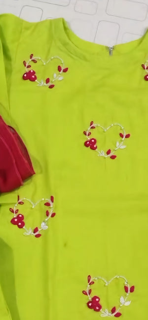 Girls Lime Green Hand Embroided Set 3pc