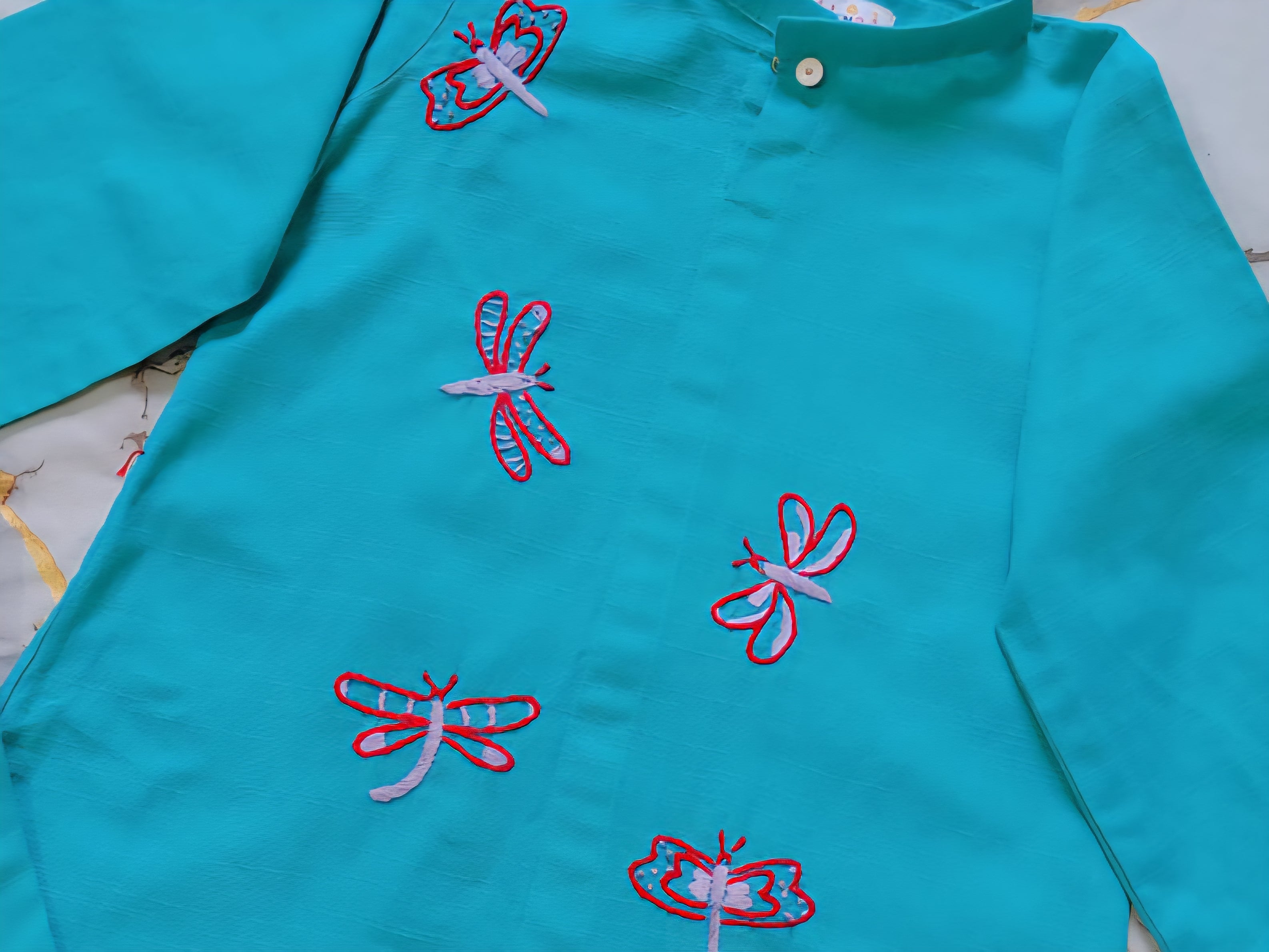 Girls Khaddar Hand Embroided Co-ord Set 2pc - Skyblue