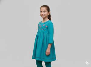 Girls Khaddar Hand Embroided Frock Set 2pc - Skyblue