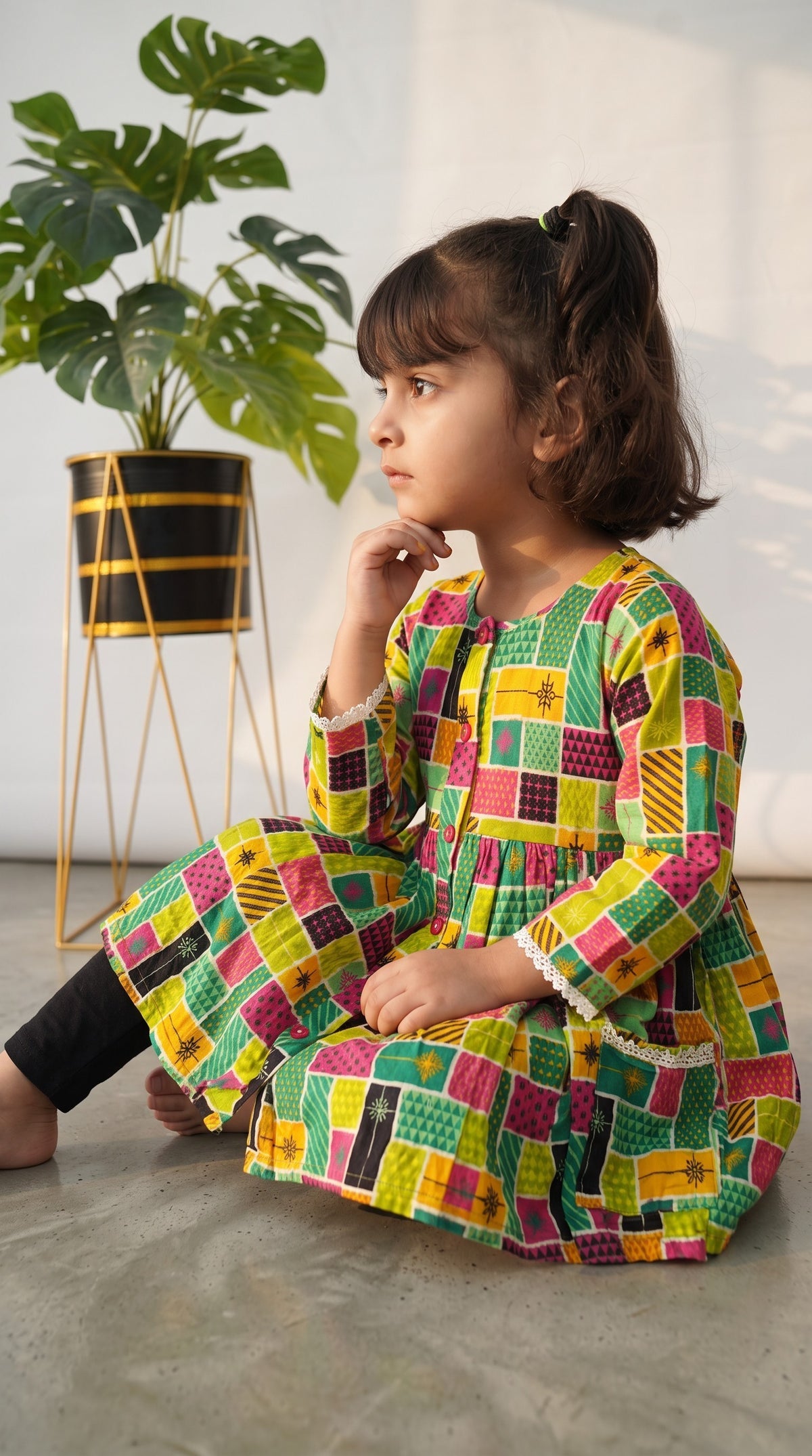 Girls Block Print Linen Frock