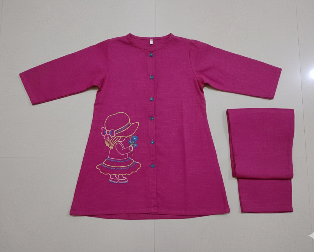 Girls Khaddar Doll Embroided Co-ord Set 2pc