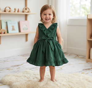 Girls Cotton Frill Frock - Green