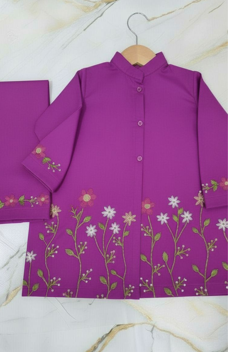 Girls Khaddar Hand Embroided 2pc - Orchid