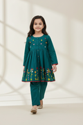 Girls Embroided Frock Set - Teal