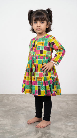 Girls Block Print Linen Frock