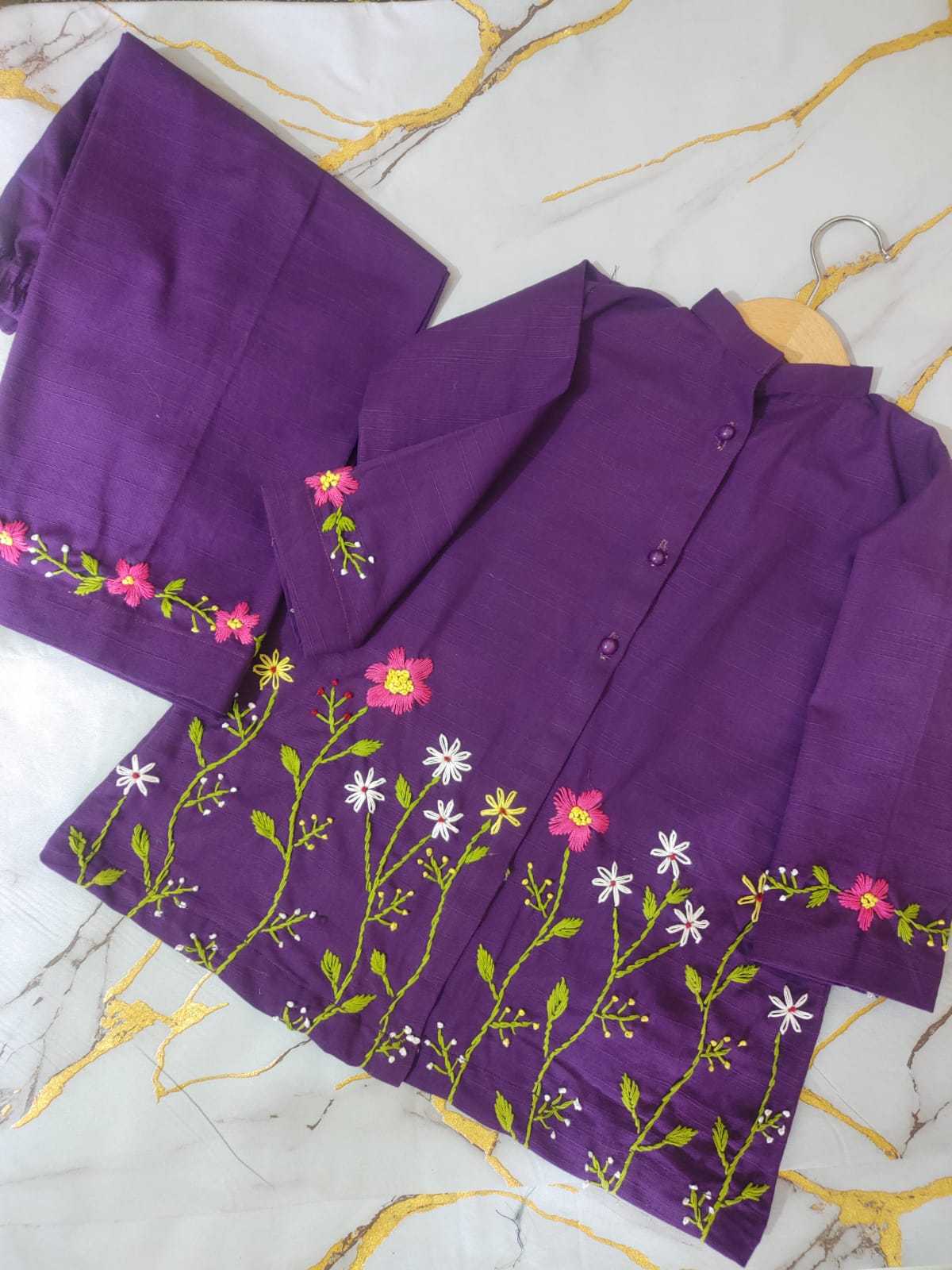 Girls Khaddar Hand Embroided 2pc - Purple