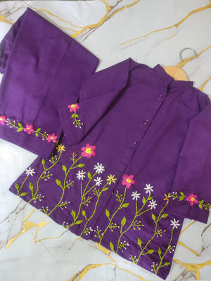 Girls Khaddar Hand Embroided 2pc - Purple