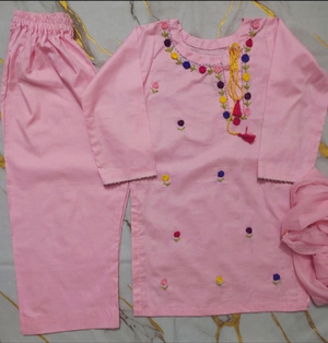 Girls Baby Pink Hand Embroided Set 2pc
