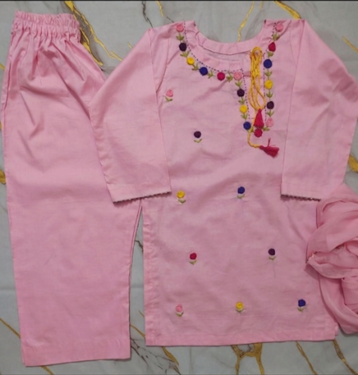 Girls Baby Pink Hand Embroided Set 2pc
