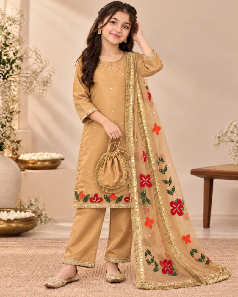 Girls Hand Painted Raw Silk Suit