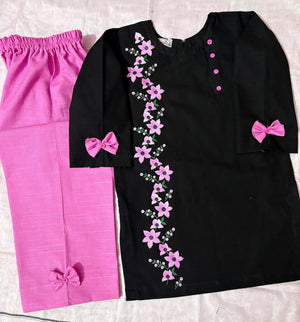 Girls Lilac Flowers Khaddar 2pc Set