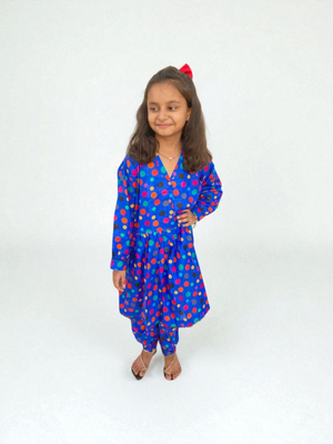 Girls Digital Print Lawn Suit 2pc - Blue Polkadot