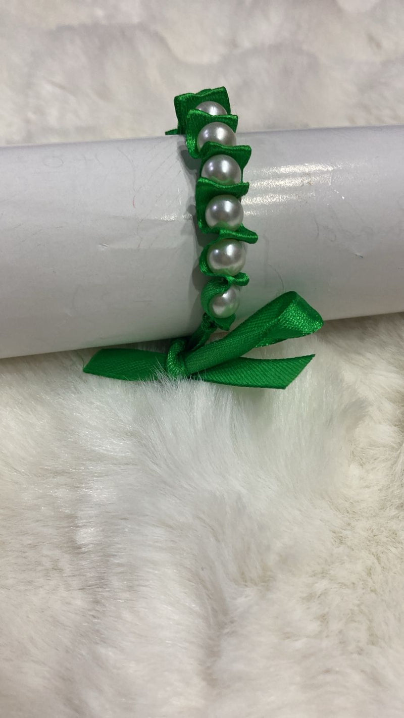 Girls Beaded Azadi Ribbon Bracelet - Green