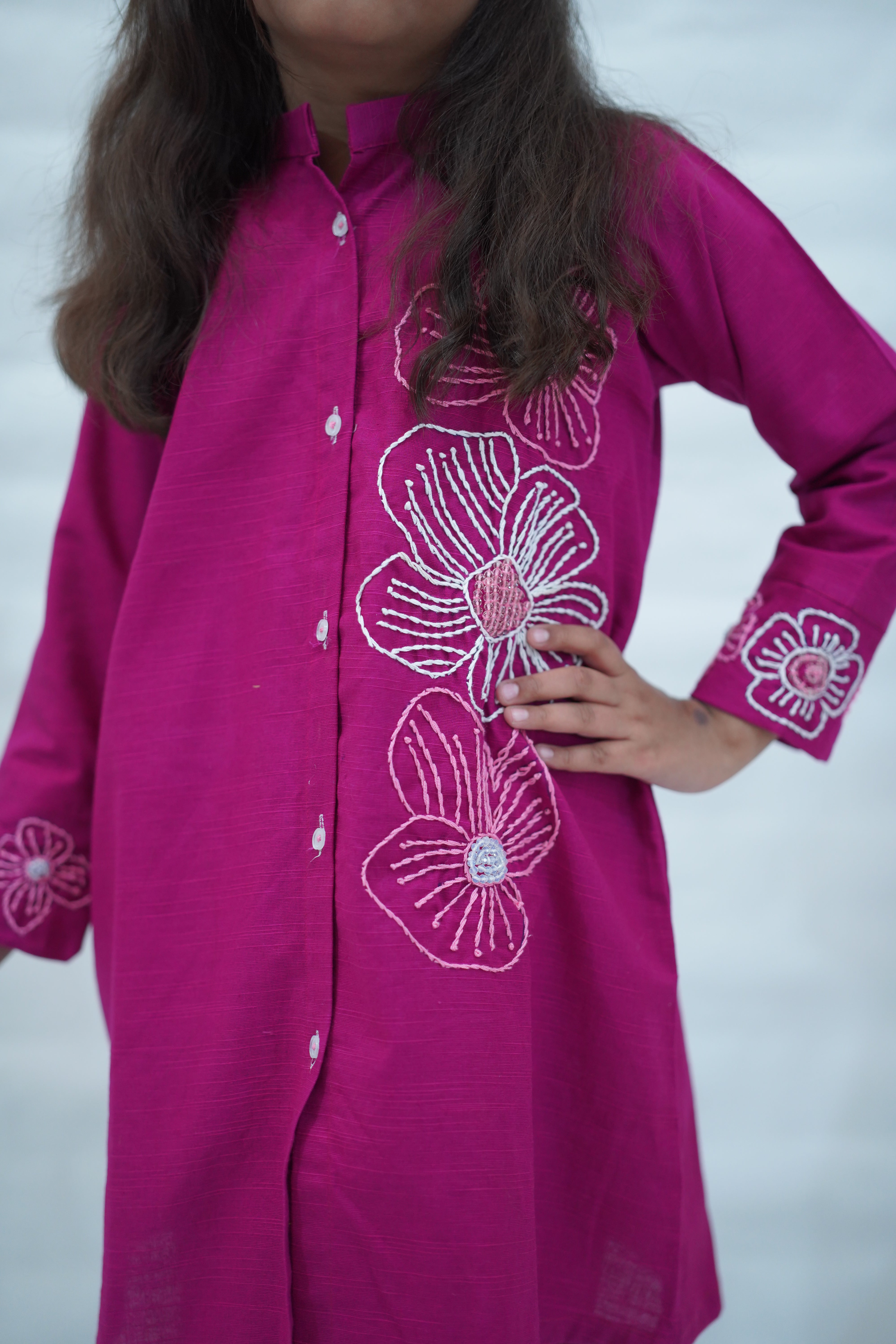 Girls Khaddar Hand Embroided Co-ord Set 2pc - Margenta