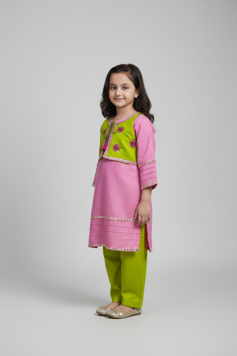 Girls Embroided Pink Charm Set